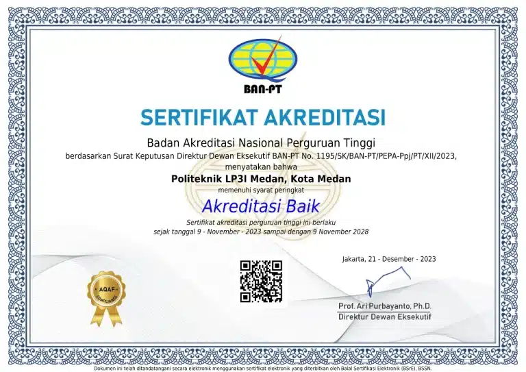 Sertifikat Akreditasi Politeknik LP3I Medan